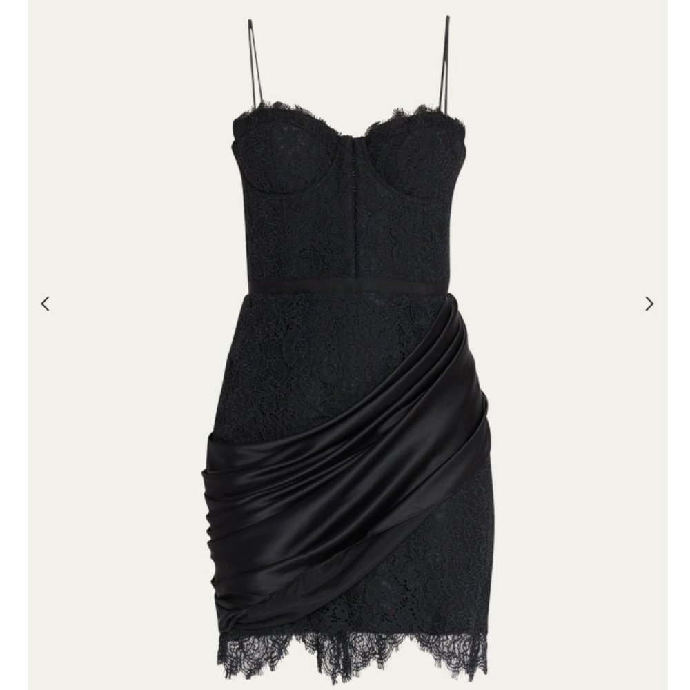 Alice + Olivia Lace Bustier Mini Dress w/ Asymmetric Drape